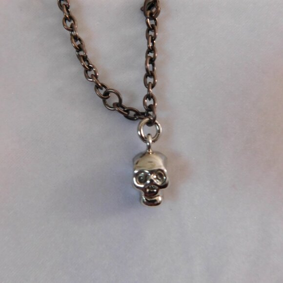 Ladies Pascia Brown Base Metal Bracelet with Silver Plated Skull - Made in Italy - Picture 2 of 4